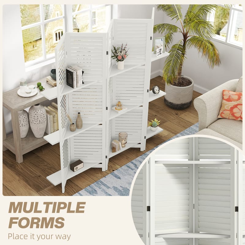 HOMCOM 5 Panel 67" Tall Wood Room Divider, Privacy Screen with 3 Display Shelves, and Folding Storage for Bedroom or Home Office