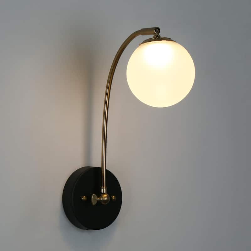 Icey 1-Light Modern Frosted Glass LED Black Gold Wall Sconce Globe Bathroom Vanity Light - 4.7" L x 12" W x 15" H