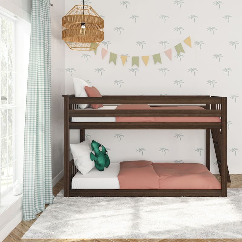 Max and Lily Twin over Twin Low Bunk Bed with Ladder on End