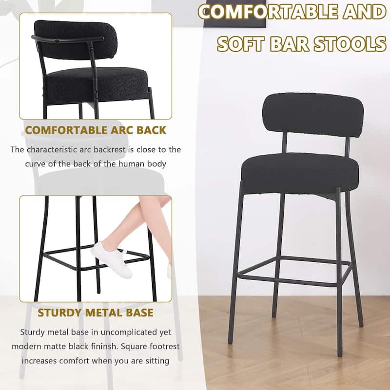 XINMICS 27 Inches Boucle Counter Height Bar Stools with Back