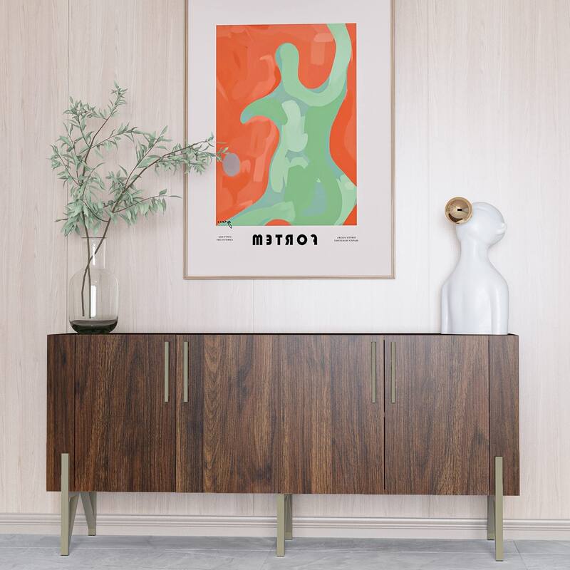 Furnigance Mid Century TV Stand Media Console with Walnut Finishing - W59"xL17.71"xH27.55"
