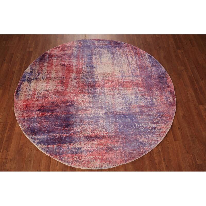Contemporary Round Area Rug Handmade Abstract Wool Carpet - 6'7" x 6'6"