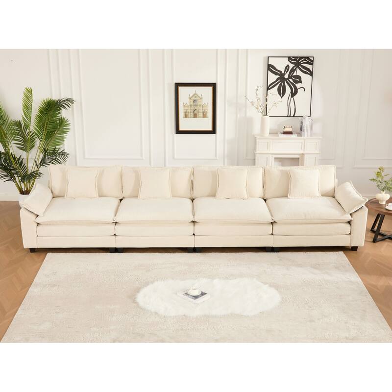 4 Seater Sectional Sofa Chenille Modular Deep Seat Couch with Armrest Pillows and Double Layer Seat Cushions for Living Room