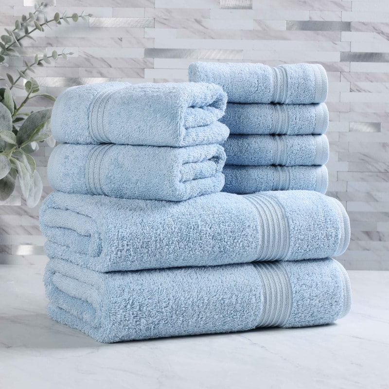 Superior Heritage Egyptian Cotton Absorbent 8-Piece Towel Set - Light Blue