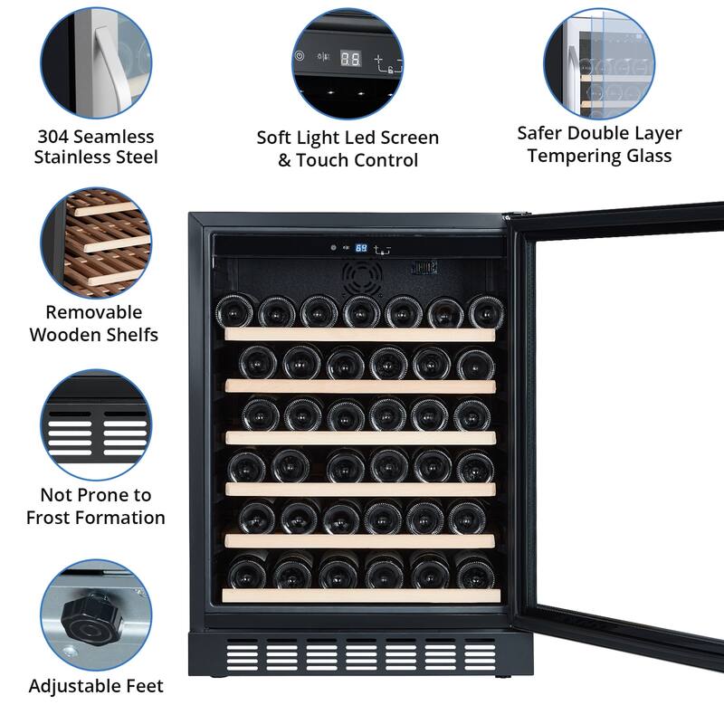 22.5"D Compressor Wine Refrigerator Cooler with 46-bottle Capacity