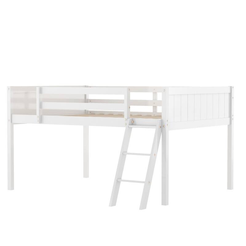 Full Size Wood Low Loft Bed with Ladder