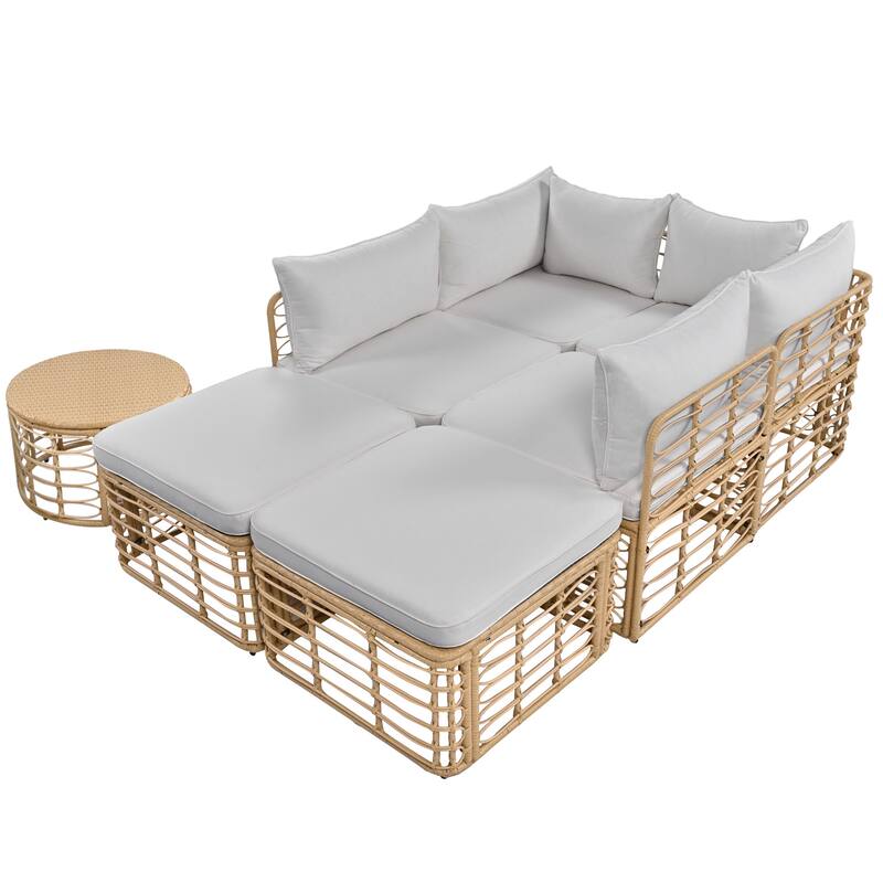 7-Pieces Outdoor Wicker Modular Sectional Sofa Set with Coffee Table, Free Combination
