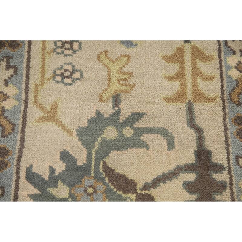 Blue Floral Oushak Indian Area Rug Hand-Knotted Wool Carpet - 9'0" x 11'11"