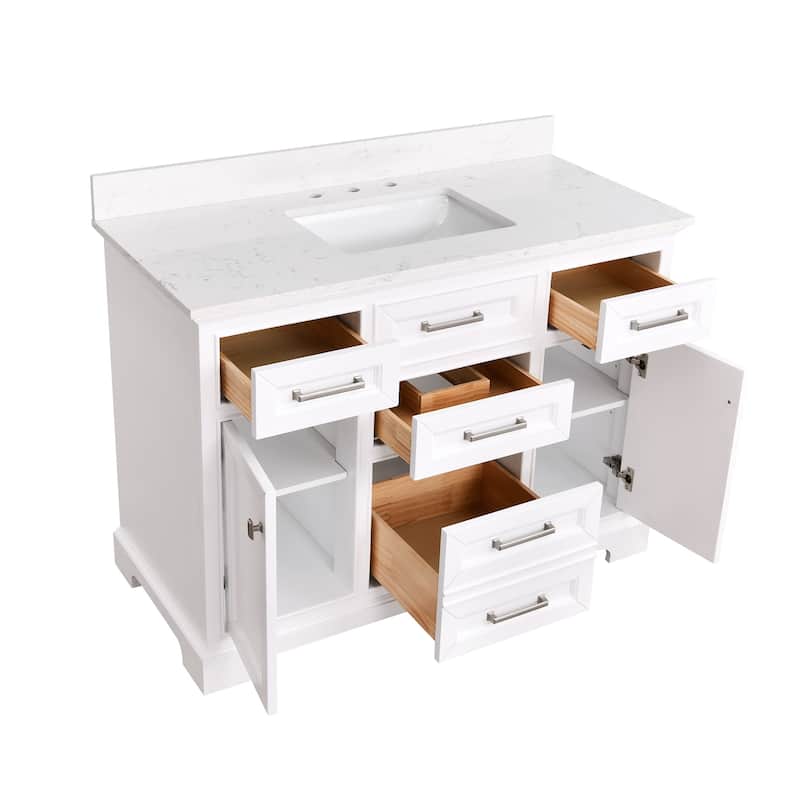 Prismarble Bathroom Vanity 48 in White with Marble Countertop & Backsplash