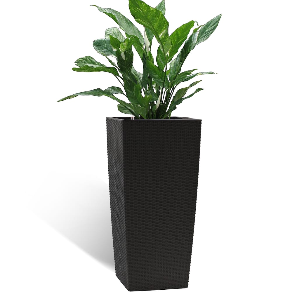 Self-Watering Rattan Enhanced Outdoor Planter with Dual-Basin Design