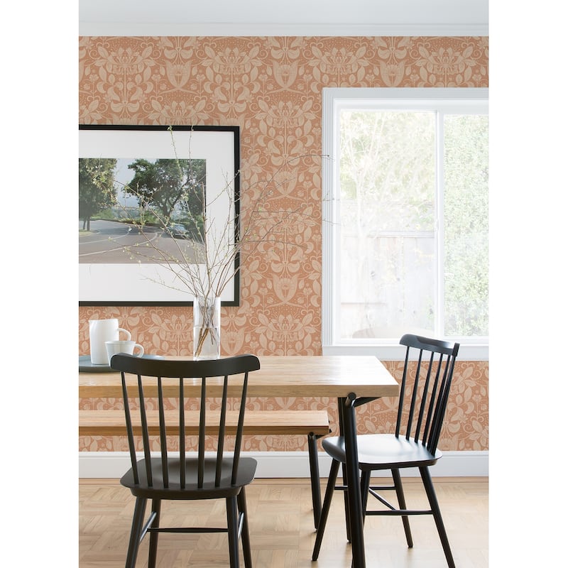 A-Street Prints Berit Coral Floral Crest Wallpaper