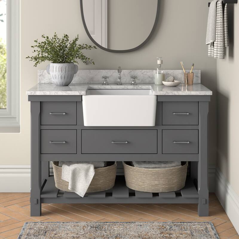 KitchenBathCollection Charlotte 48" Farmhouse Bathroom Vanity with Carrara Marble Top