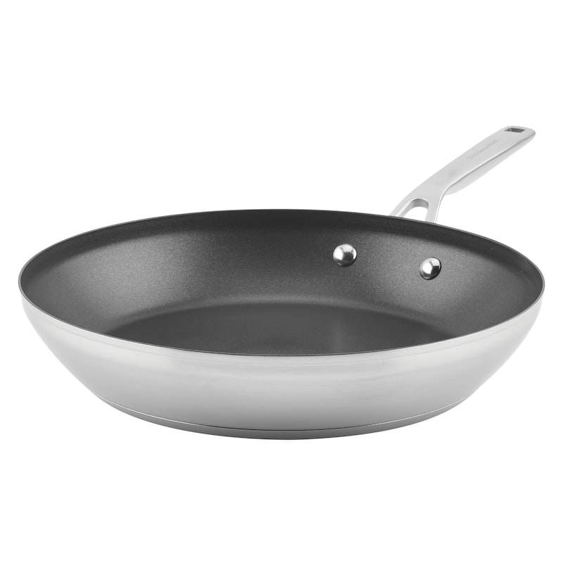 KitchenAid 3-Ply Base Stainless Steel Nonstick Induction Frying Pan, 12-Inch, Brushed Stainless Steel - Brushed Stainless Steel