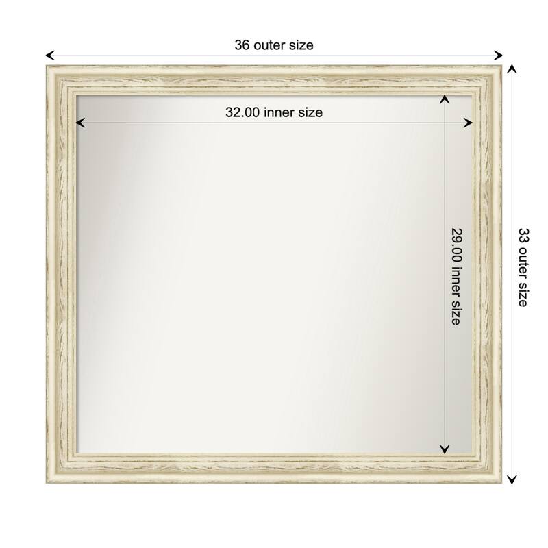 Country White Wash Framed Non-Beveled Custom Wall Mirror, Bathroom Vanity Mirror - Outer Size: 36.5 x 33.5