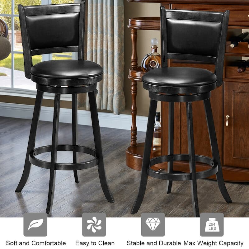 Set of 2 Rubber Wood Bar Stools with 360° Swivel and Sponge Cushion Seat - 17.5" x 19" x 42"(W x D x H)