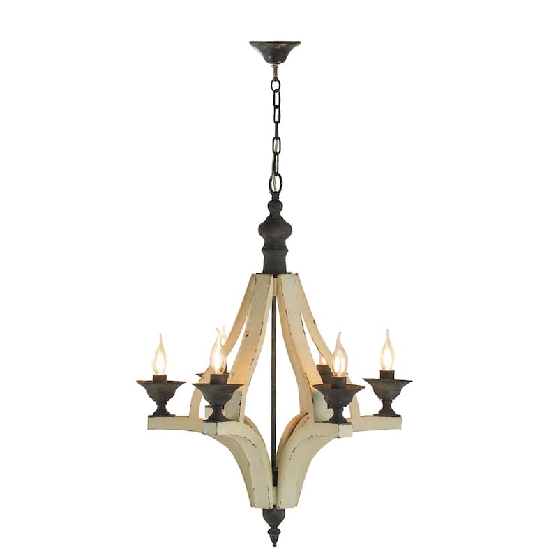 6 Light Wood Chandelier (Bulb Not Included)