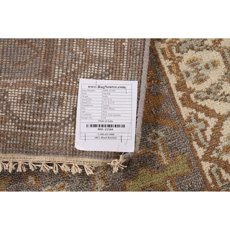 All-Over Gray & Ivory Oushak Indian Foyer Rug Handmade Wool Carpet - 2'8"x 6'0"