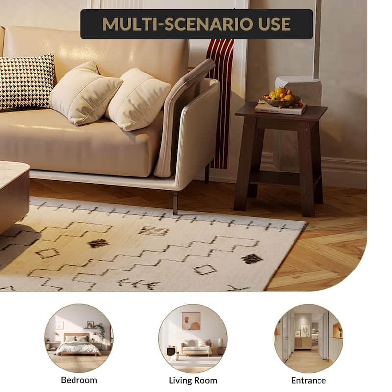 , Rustic Side Table with Storage Shelf, Small Center Table