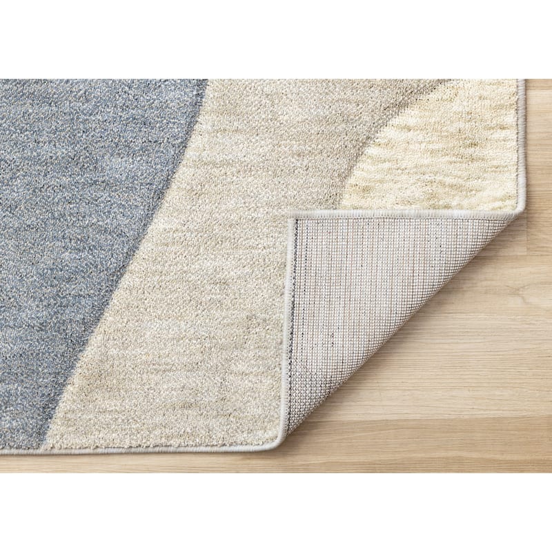 Cara Blue Cream Grey Soft Curves Area Rug, 5'3" x 7'7"
