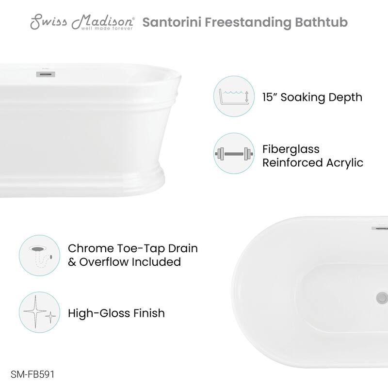 Santorini 60" Freestanding Tub Glossy White - 59.5x29.5 Center