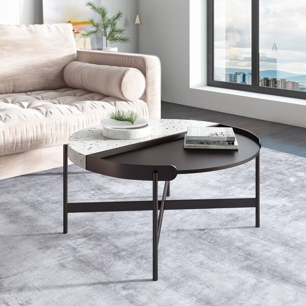 Modrest Gemini Modern White Terrazzo Concrete Black Metal Coffee Table Overstock 28425313