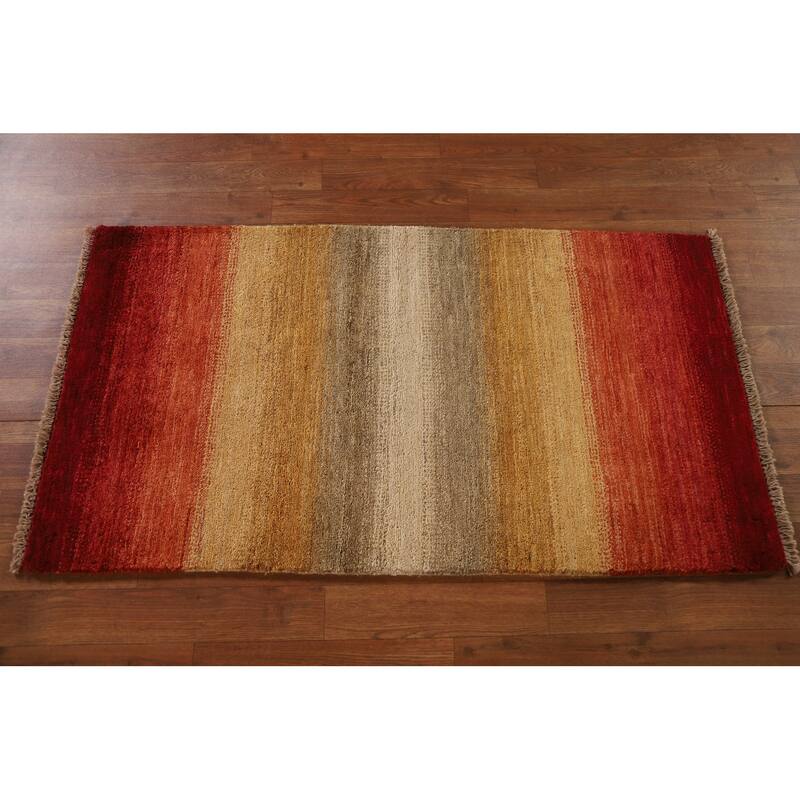 Striped Oriental Gabbeh Kashkoli Wool Rug Hand-knotted Foyer Carpet - 2'2" x 4'0"