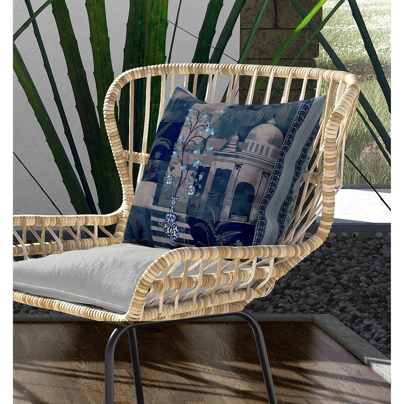 Shahi Garden Bloom Indoor/Outdoor Reversible Throw Pillow Cyan and Peach