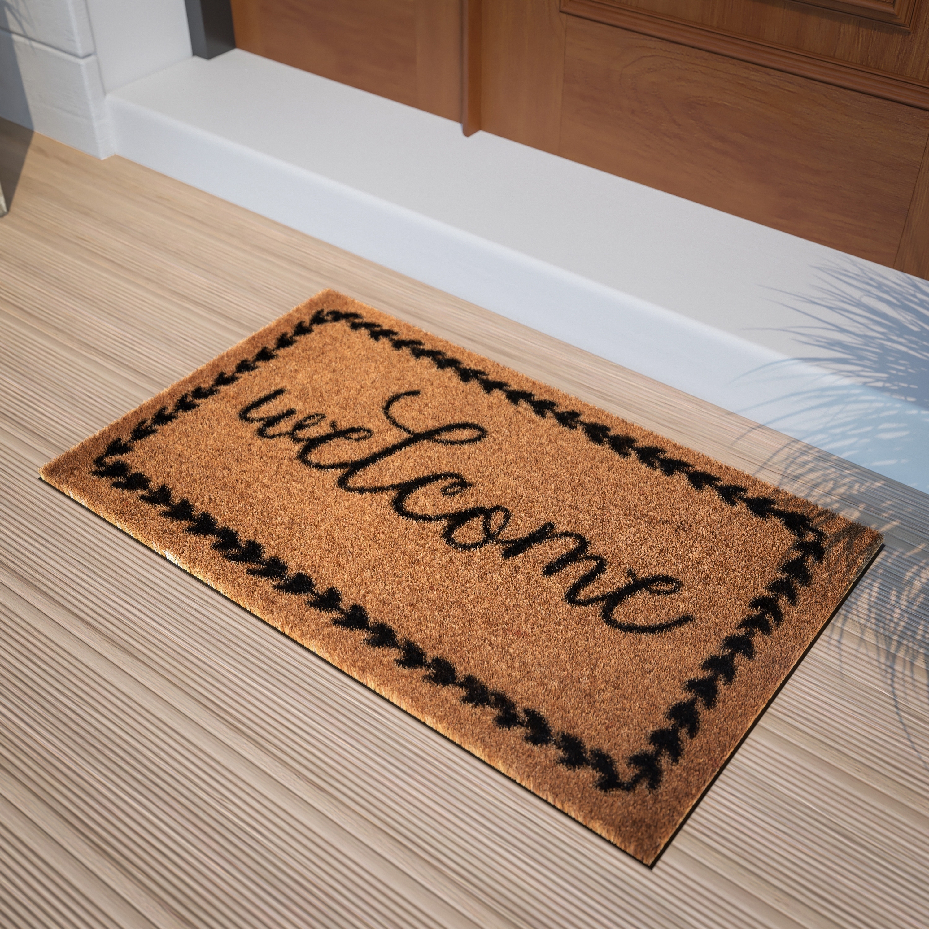 Lancaster Home Indoor/Outdoor Coir Doormat with Welcome Message and Non-Slip Back Navy/Natural