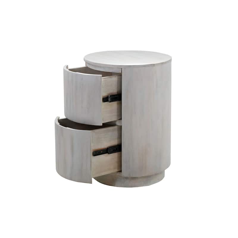 Round 2-Drawer Mango Wood Nightstand - 24" - White