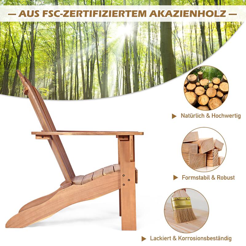 Adirondack Chair Outdoor Wooden Chair for Patio Garden Furniture