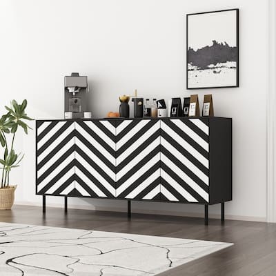Exquisite Zebra Print Wooden Buffet Stylish Storage Solution Sideboard - 63"W