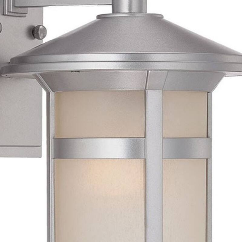 Brushed Silver Marble Outdoor Wall Light with Frosted Glass Hardwired, Dimmable - 9.25” x 8” x 12.13” (D x W x H)