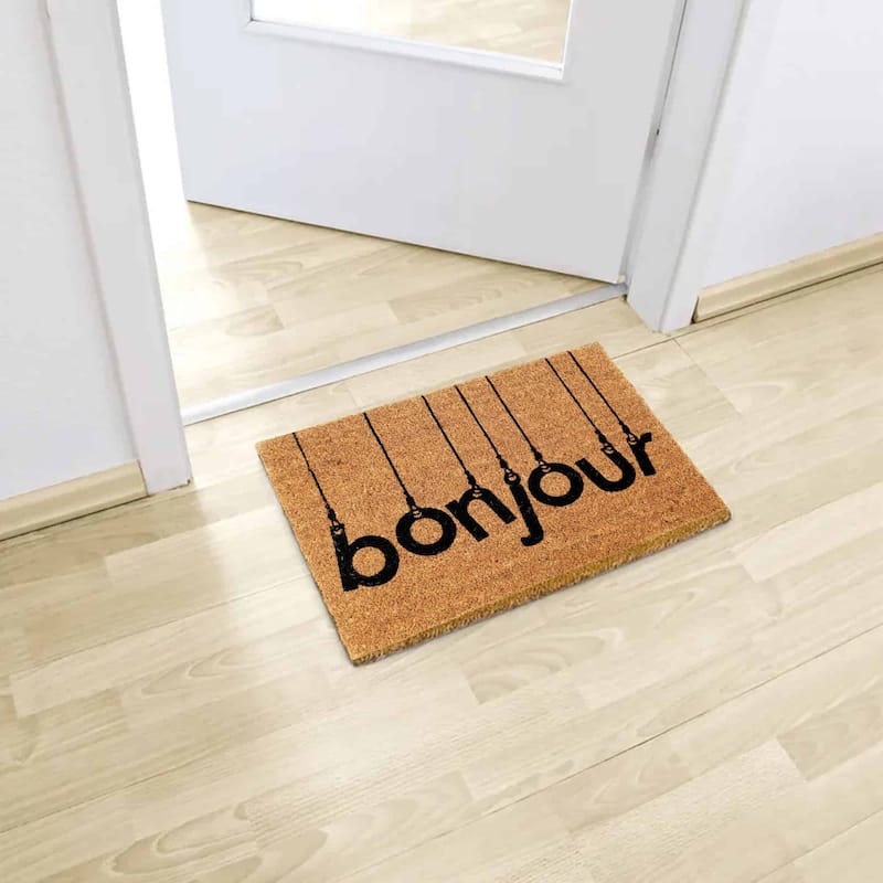 Front Door Mat Outdoor Rectangle Bonjour Mat Non Slip Backing Natural