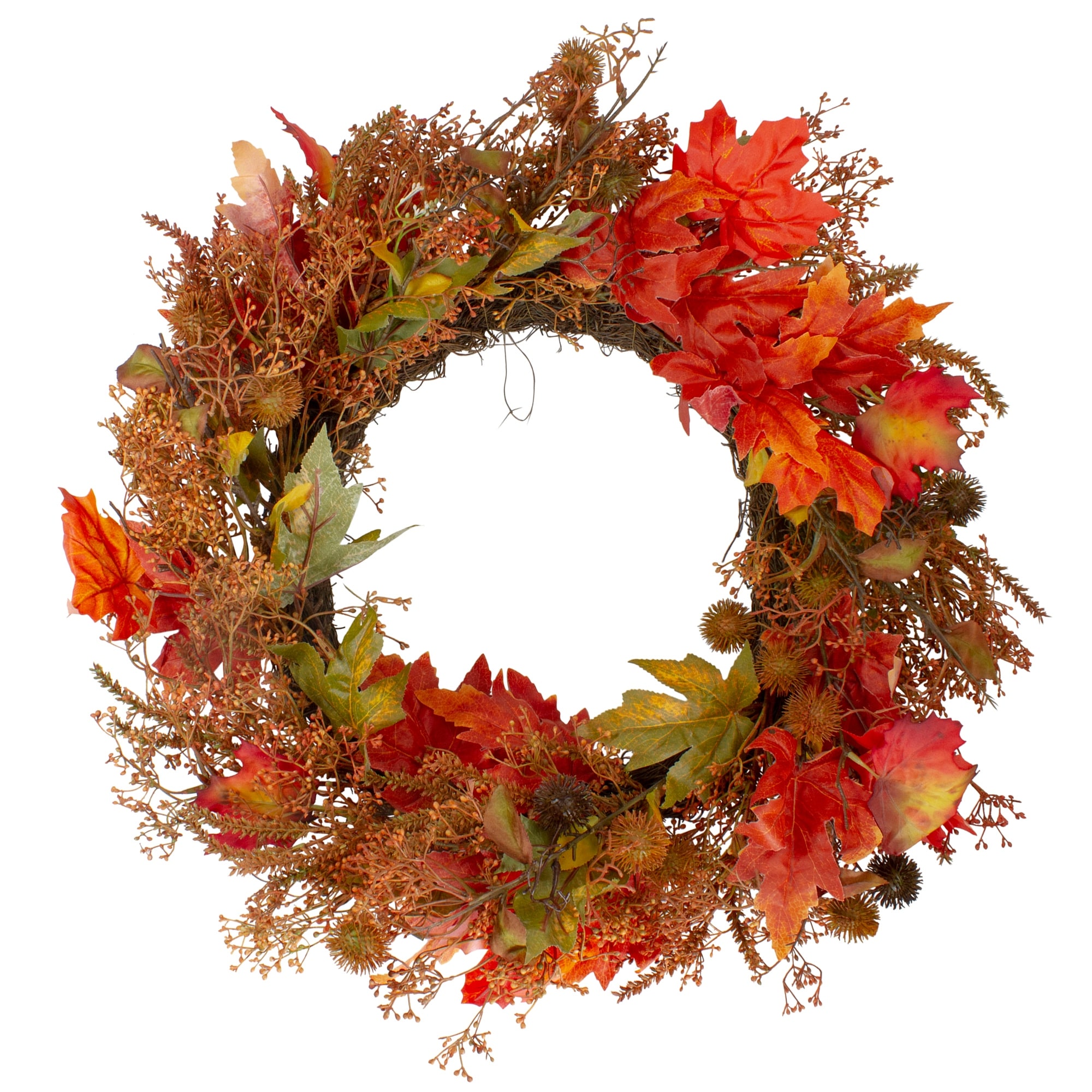24" Fall Harvest Maple Leaf with Berries Artificial Wreath; Unlit