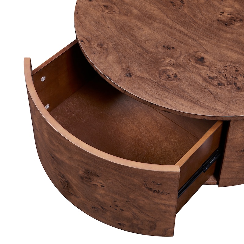 Rotating Coffee Table with Drawers, Rustic Wood Table with 360掳 Swivel Top & 2 Hidden Storage, Modern Walnut Accent Table