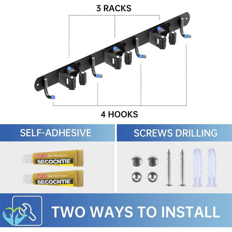 Broom Organizer Storage Tool Racks Stainless Steel