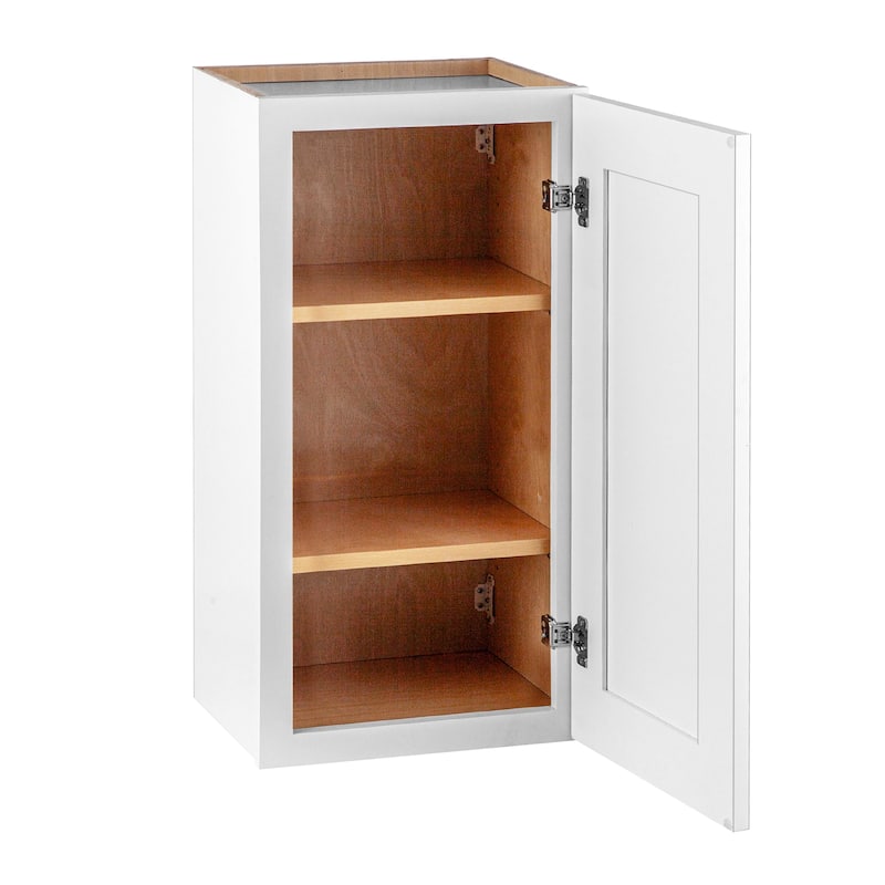 White Solid Wood Single Door Wall Cabinet 1 Door and 2 Shelves for Kitchen Storage, Adjustable Shelves (12"W×12"D×36"H)