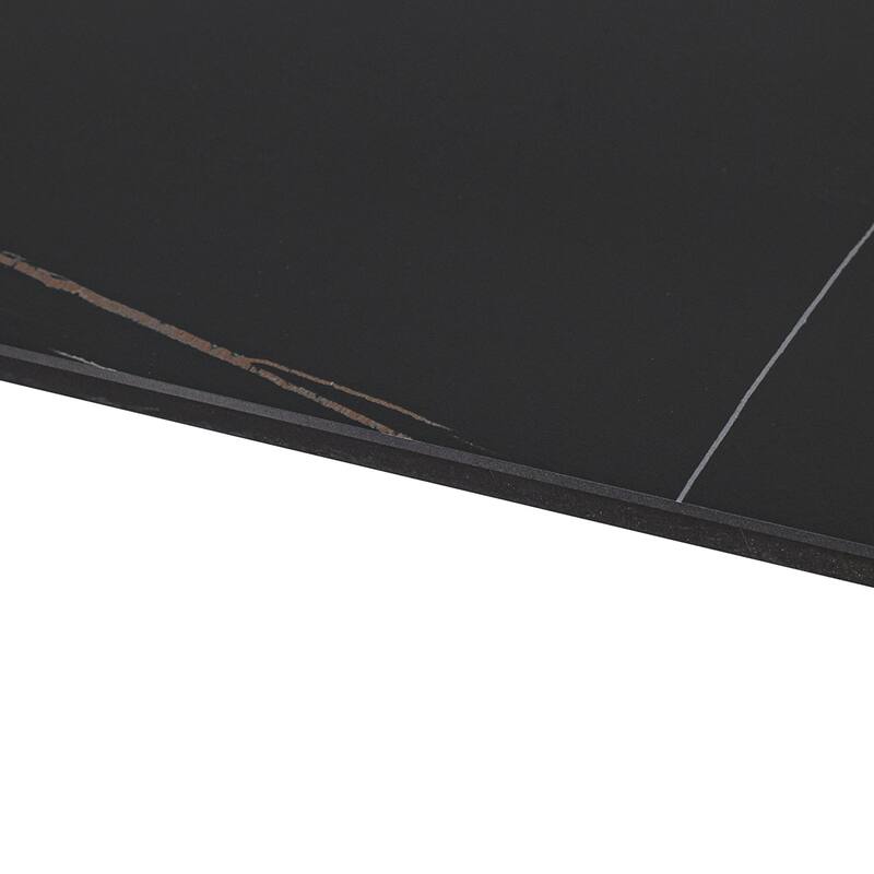 63" Rectangle Modern Kitchen Table with Sintered Stone Dining Table Top and Metal Legs