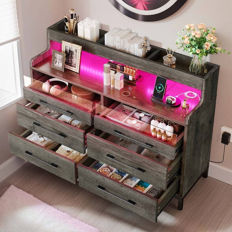 Moasis Modern 6-Drawer Storage Chest Dresser Drawer Organizers with LED Light