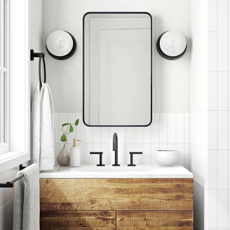 Rounded Rectangle Bathroom Vanity Mirror, Vertically/Horizontal Hanging - 24" x 40" - Black