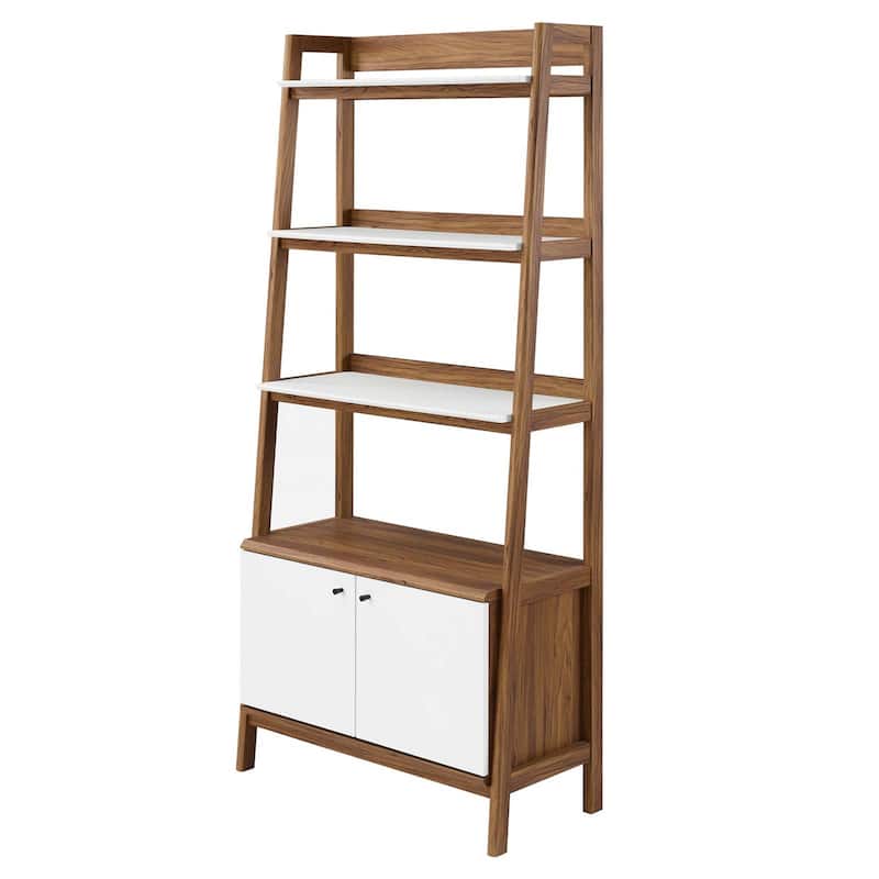 Balsam 5-Shelf Ladder Two-tone Wooden Bookcase with Storage Cabinet