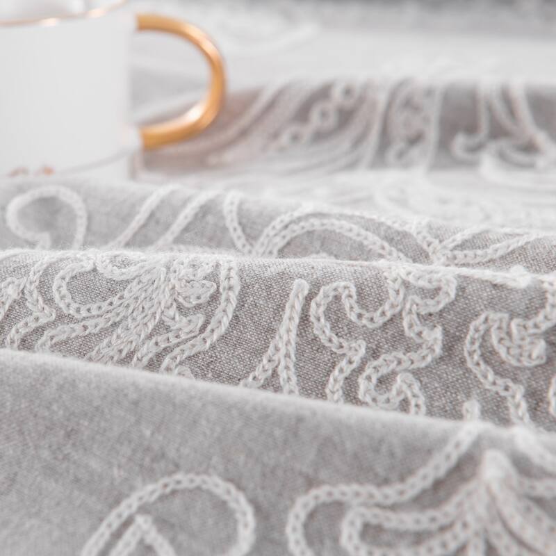 WHOLINENS Linen Blend Duvet Cover Set- Crewel Embroidery