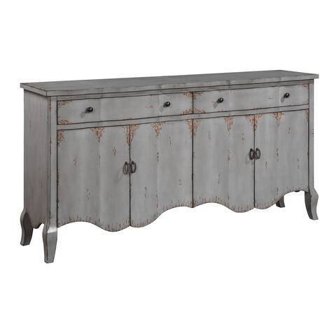 Heidi Rustic Farmhouse 4 Door 2 Drawer Storage Credenza/Sideboard with Scalloped Doors - Burnished Grey