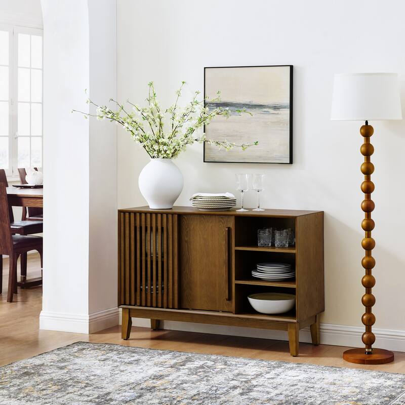 47.3" Sideboard Buffet Cabinet with Storage, Farmhouse Fluted Sideboard with 2 Doors & Solid Wood Feet, TV Media Console