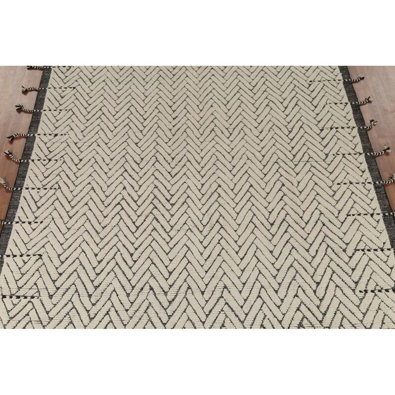 All-Over Chevron Moroccan Oriental Area Rug Hand-Knotted Wool Carpet - 8'10"x 12'10"