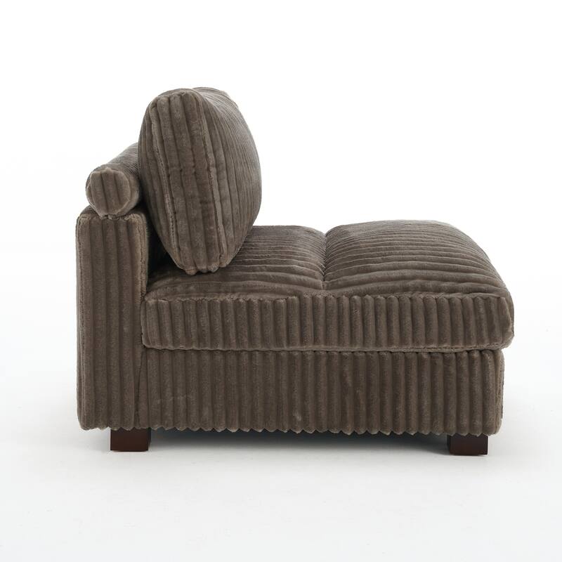 33" W Plush Corduroy Armless Chair Sectional Module with Pillows