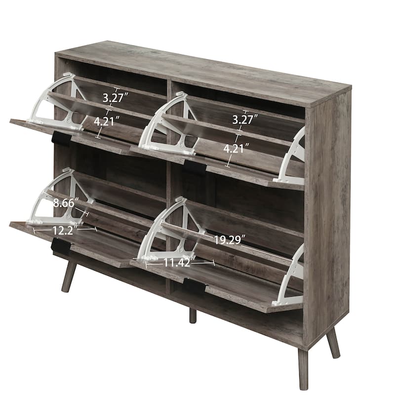 Elegant Shoe Cabinet with Double-Layer Doors,Sturdy Pine Legs and Adjustable Backplane