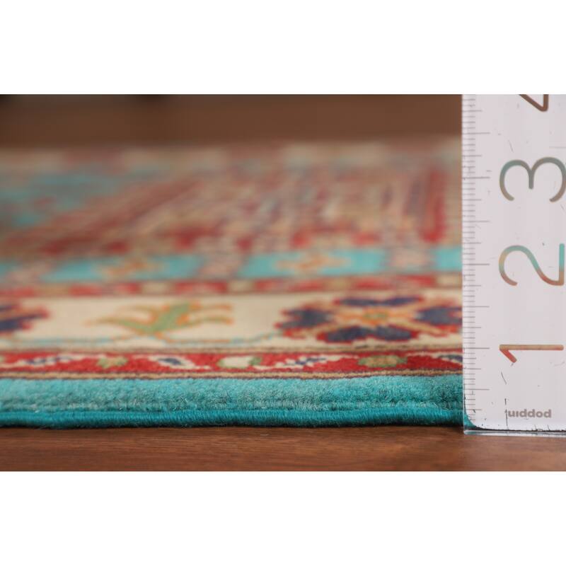 Turquoise Blue Kazak Oriental Accent Rug Handmade Wool Carpet - 3'3" x 4'11"