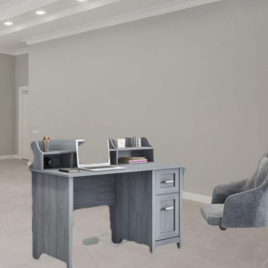 Modern Classic Writing Desk with Storage Hutch, Pullout Drawer, and Organizational Shelves for Home Office