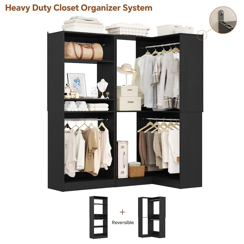 Cimly Set of 2 Corner Closet System, Freestanding Closet Organizer with Hanging Rods for Walk-in Closet
